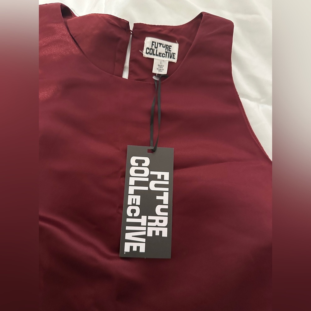 Future Collective Burgundy Satin Dress Women’s Size L New - Picture 2 of 4